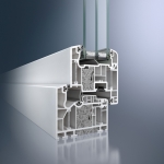 Przekrój przez okno Schüco Alu Inside w standardzie pasywnym Uw≤ 0.8 W/m2K, Schüco