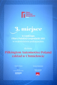 Wyróżnienie Filar Polskiej Gospodarki dla Pilkington Automotive Poland