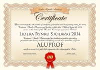 Lider Rynku Stolarki 2014 w segmencie osłon okiennych dla firmy Aluprof